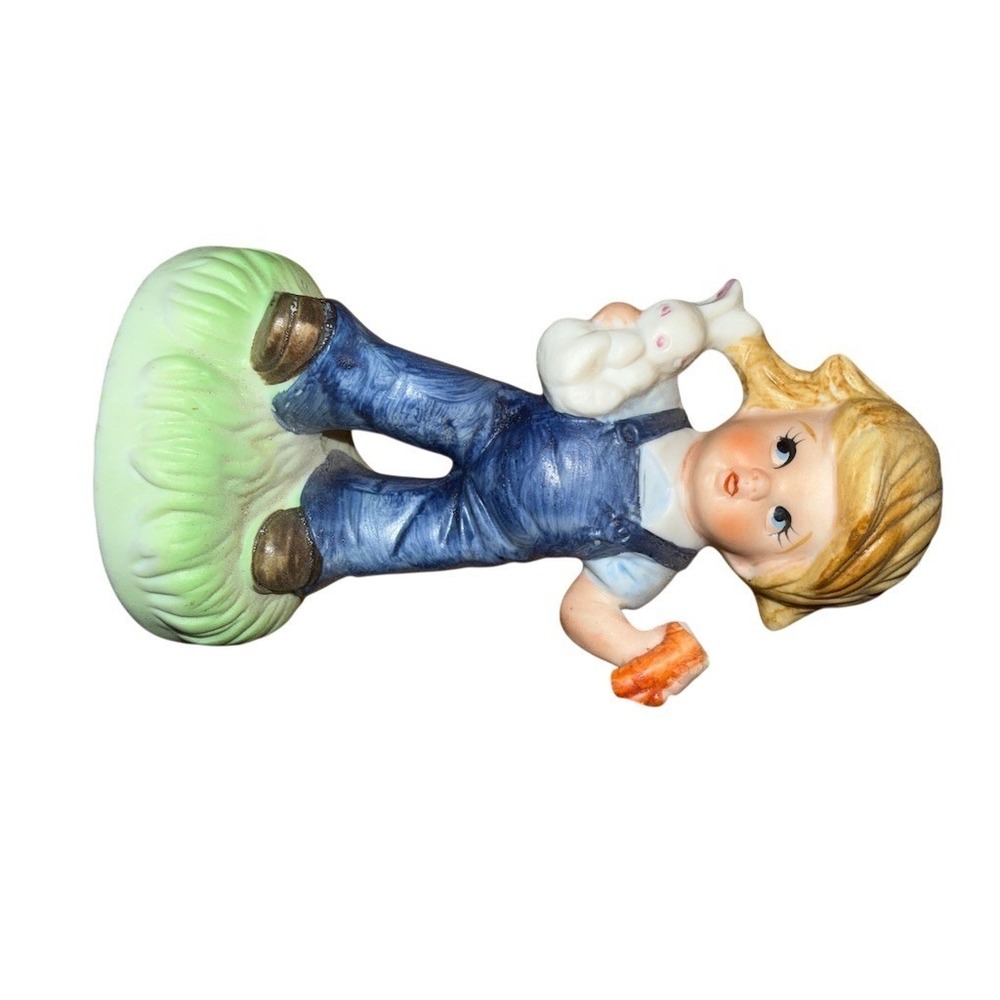 Vintage HOMCO Home Interiors Boy with Bunny Rabbit‎ & Carrot Figurine 5 in